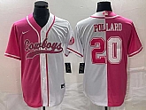 Men's Dallas Cowboys #20 Tony Pollard Pink White Split Cool Base Stitched Baseball Jersey,baseball caps,new era cap wholesale,wholesale hats
